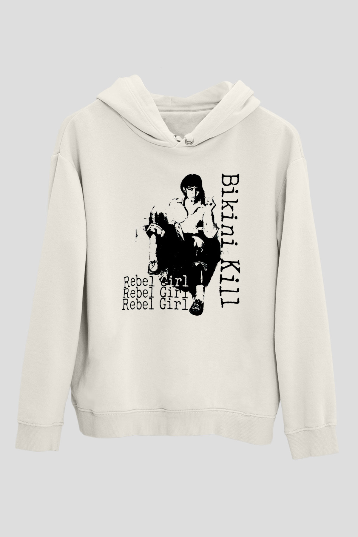 Bikini Kill Baskılı Beyaz Unisex Kapüşonlu Sweatshirt