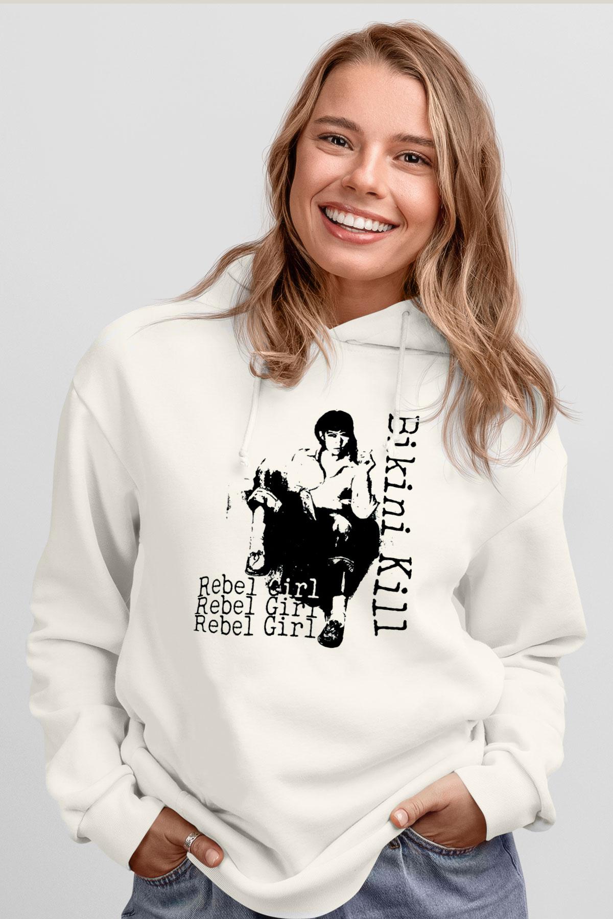 Bikini Kill Baskılı Beyaz Unisex Kapüşonlu Sweatshirt