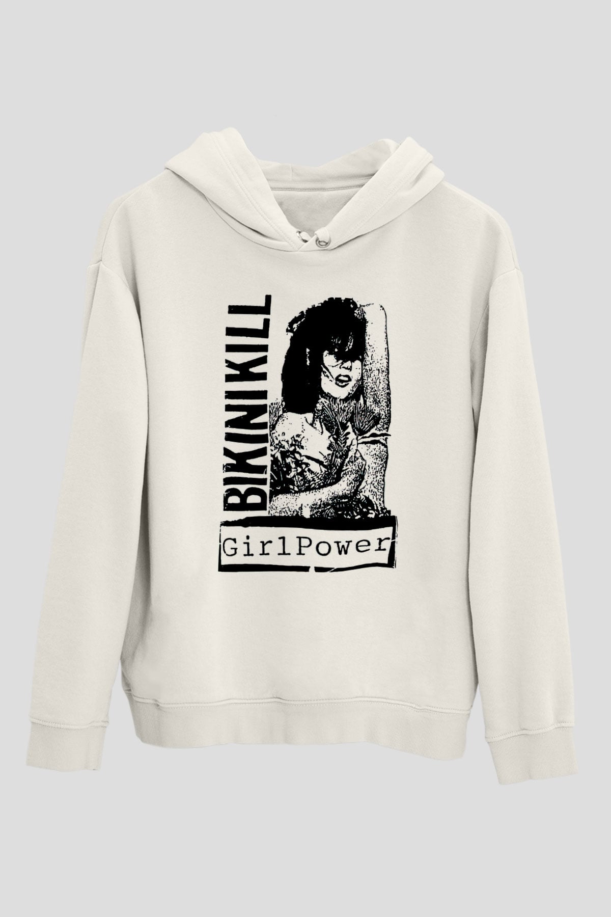 Bikini Kill Baskılı Beyaz Unisex Kapüşonlu Sweatshirt
