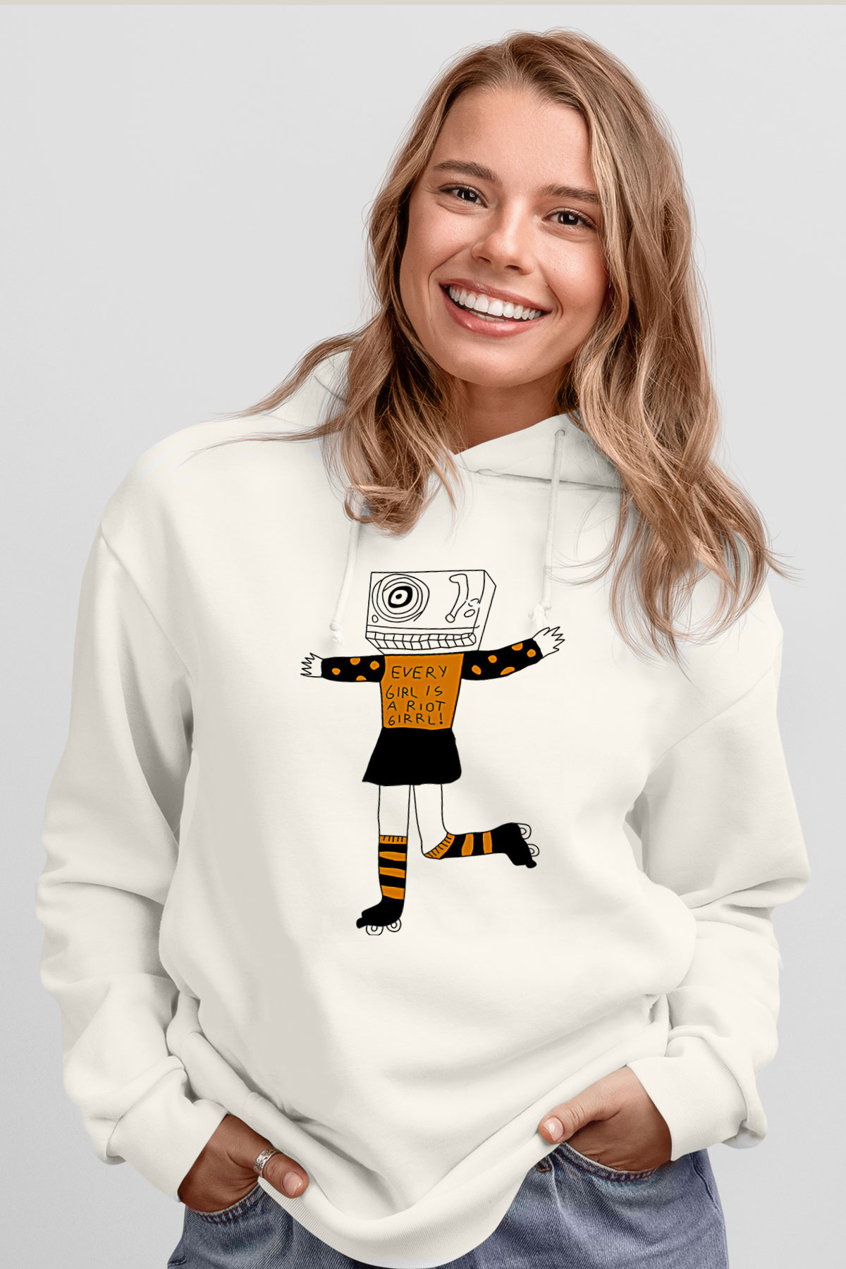 Bikini Kill Baskılı Beyaz Unisex Kapüşonlu Sweatshirt