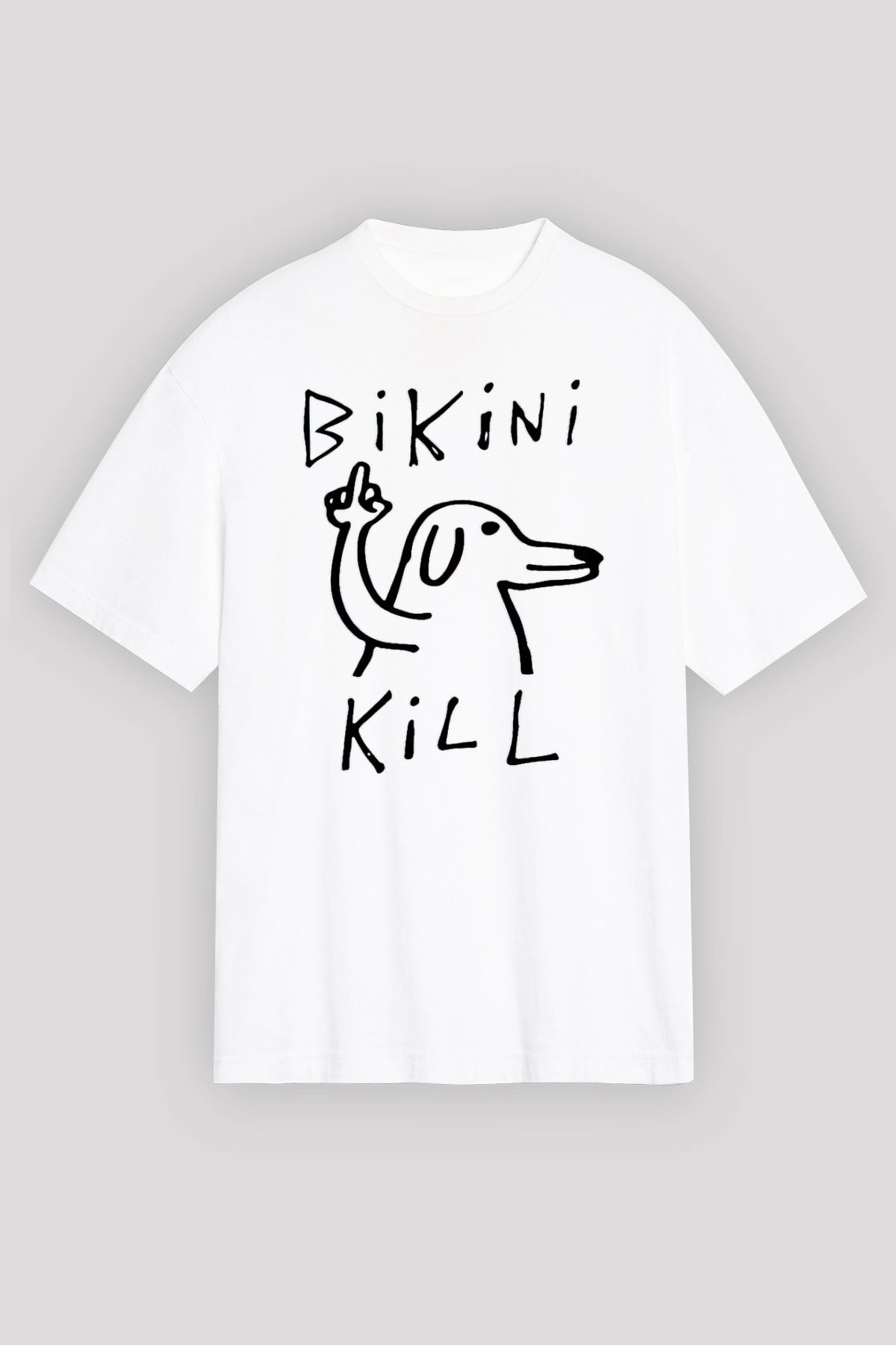 Bikini Kill Baskılı Beyaz Unisex Oversize Tişört - Tshirt