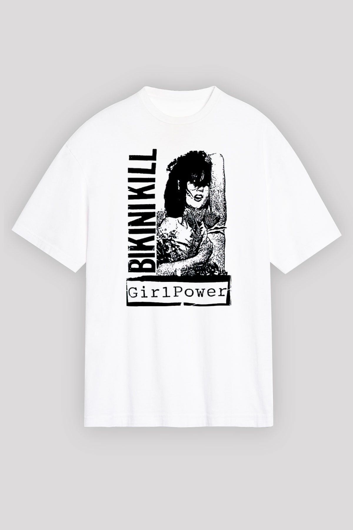 Bikini Kill Baskılı Beyaz Unisex Oversize Tişört - Tshirt