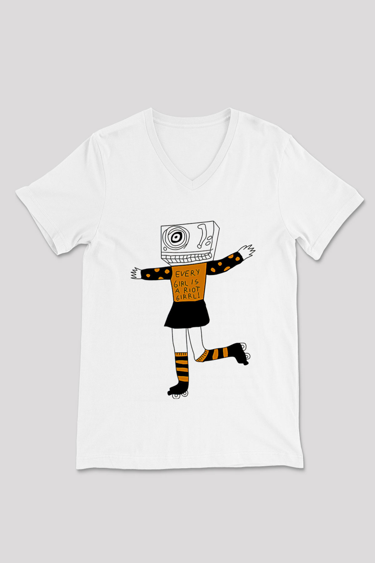 Bikini Kill Baskılı Beyaz Unisex V Yaka Tişört - Tshirt
