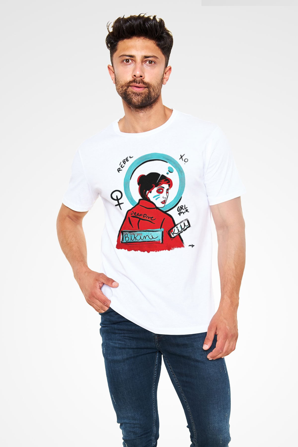 Bikini Kill Baskılı Unisex Beyaz Tişört - Tshirt