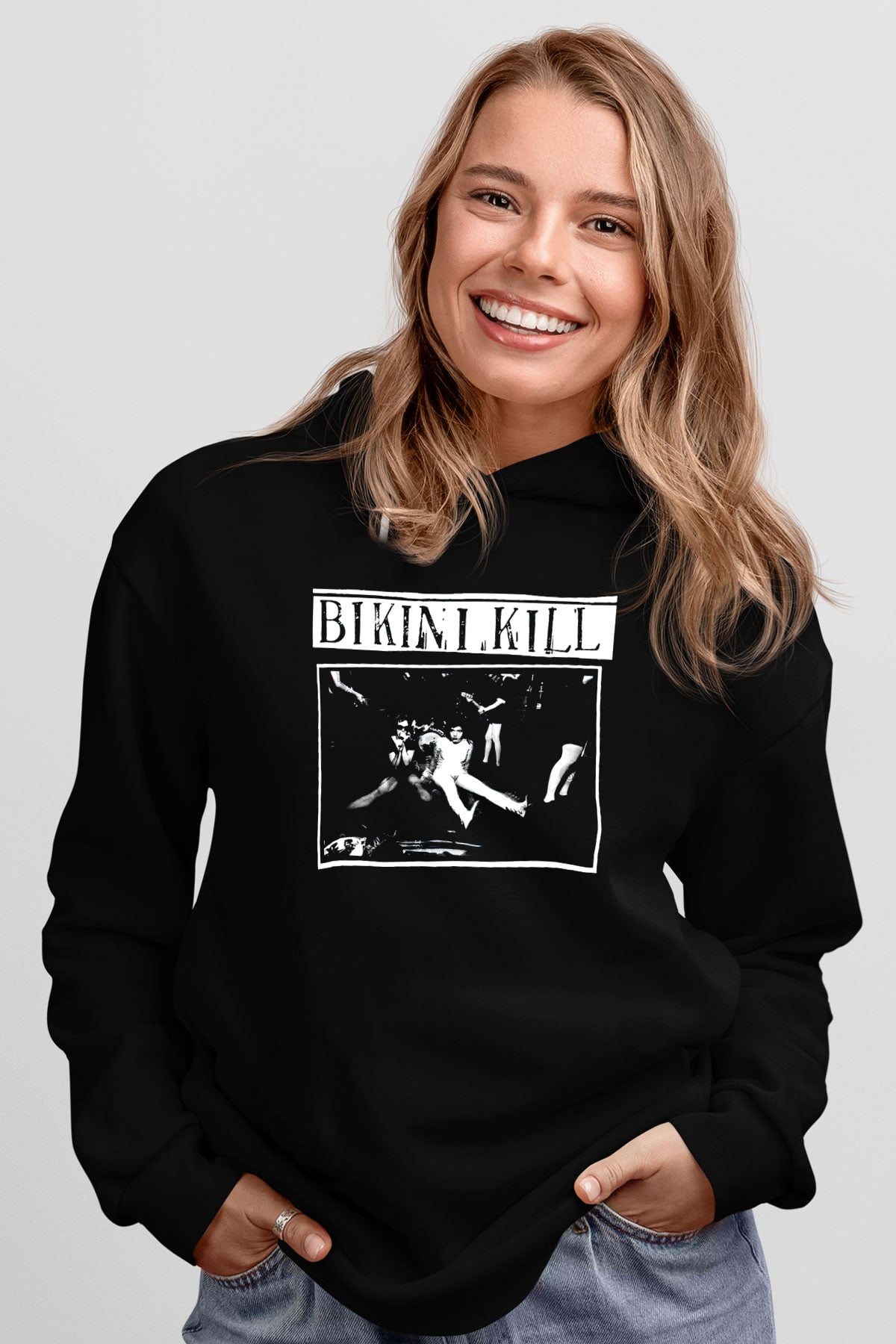 Bikini Kill Baskılı Unisex Siyah Kapüşonlu Sweatshirt