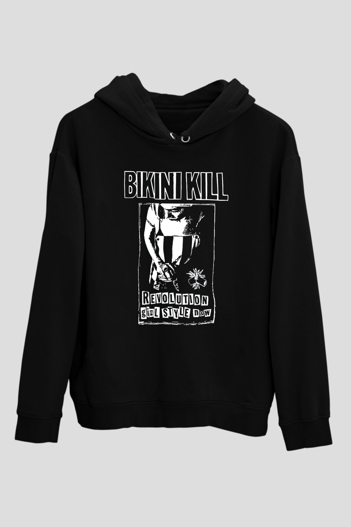 Bikini Kill Baskılı Unisex Siyah Kapüşonlu Sweatshirt