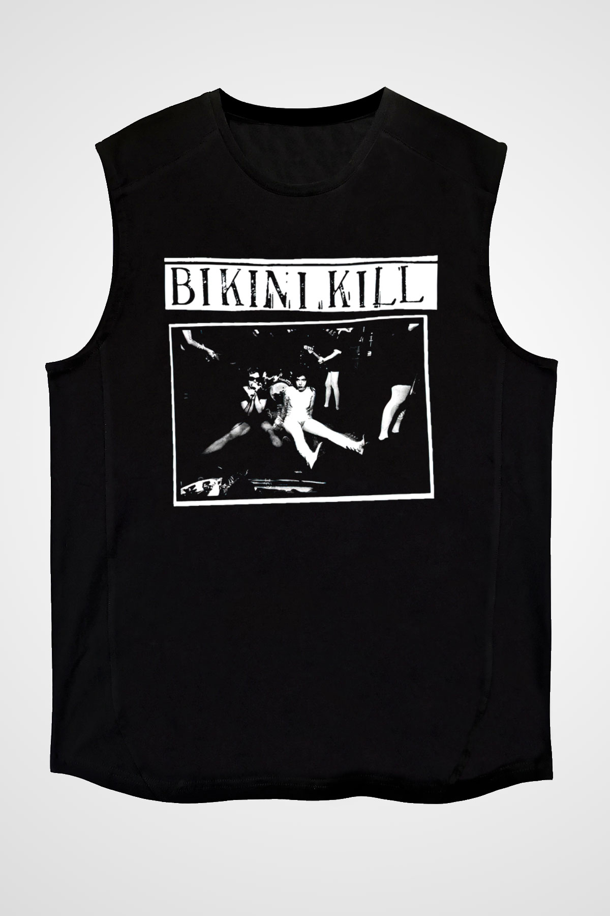 Bikini Kill Baskılı Unisex Siyah Kolsuz Tişört - Tshirt