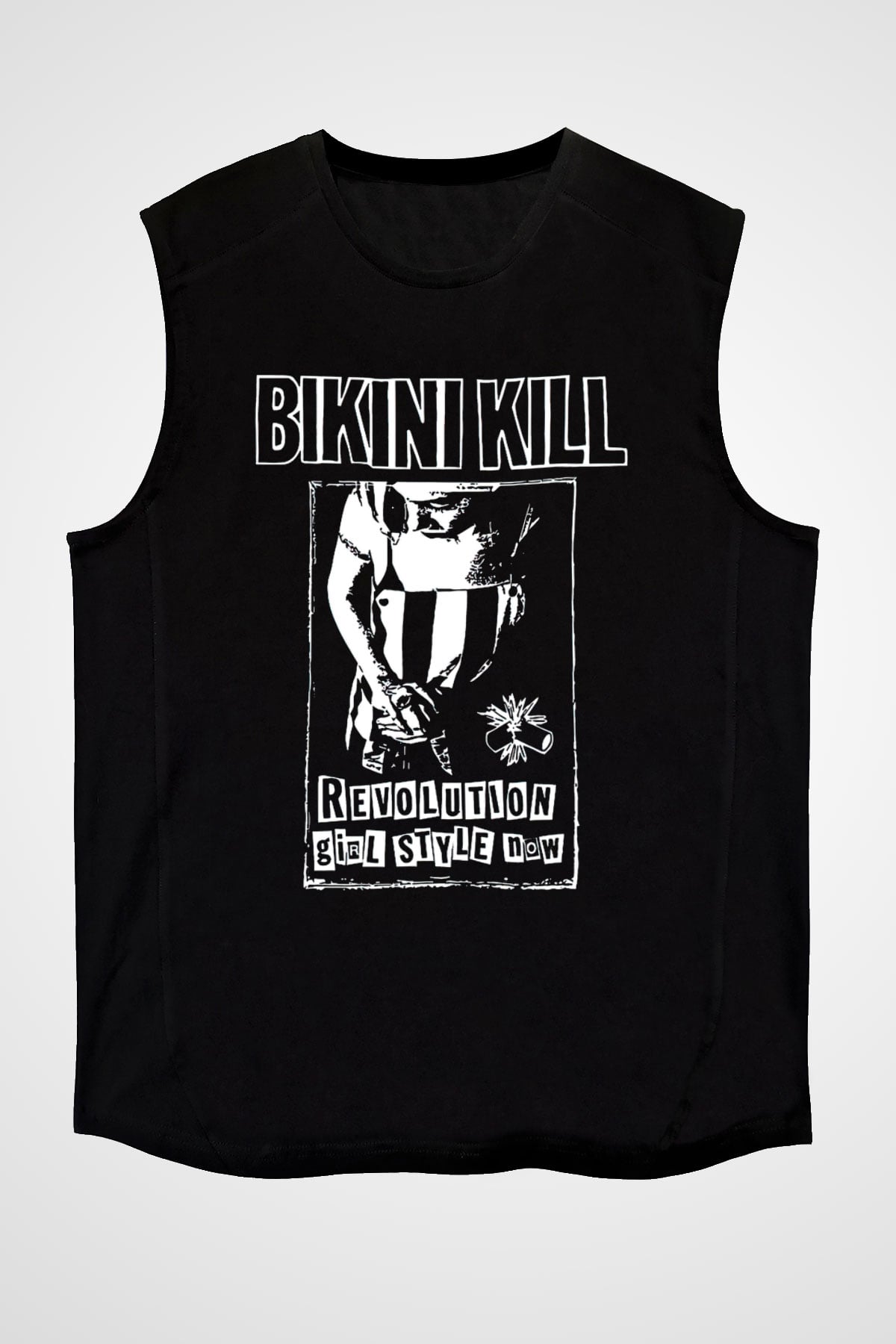Bikini Kill Baskılı Unisex Siyah Kolsuz Tişört - Tshirt
