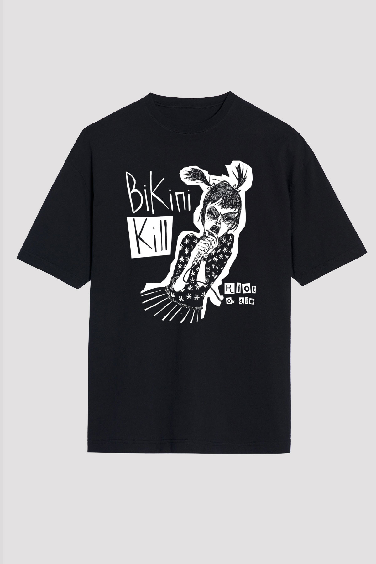 Bikini Kill Baskılı Unisex Siyah Oversize Tişört - Tshirt