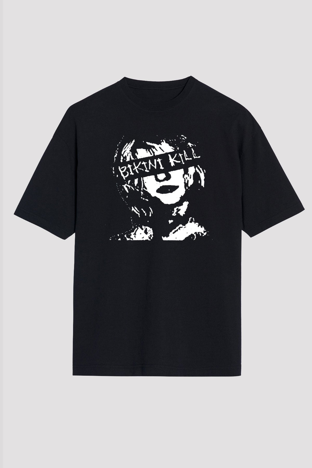 Bikini Kill Baskılı Unisex Siyah Oversize Tişört - Tshirt