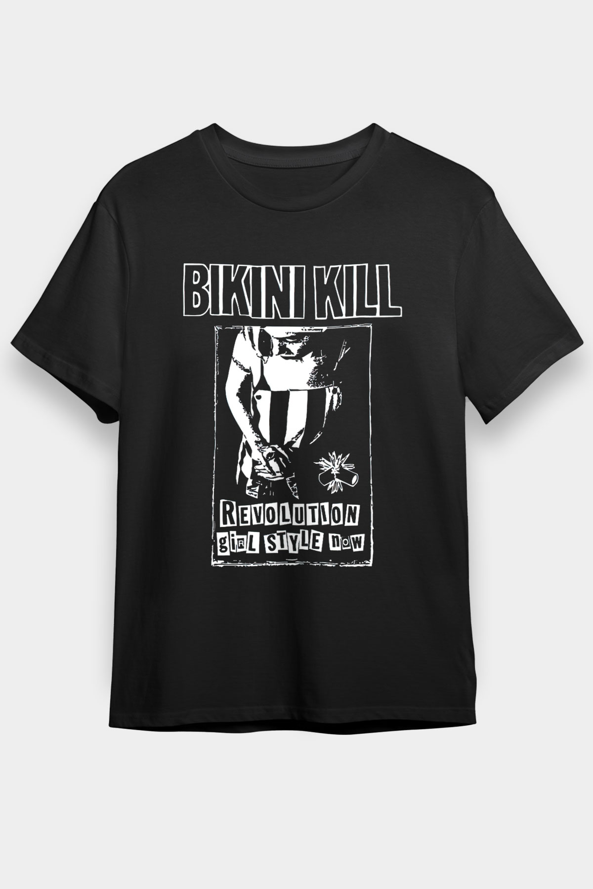 Bikini Kill Baskılı Unisex Siyah Tişört - Tshirt
