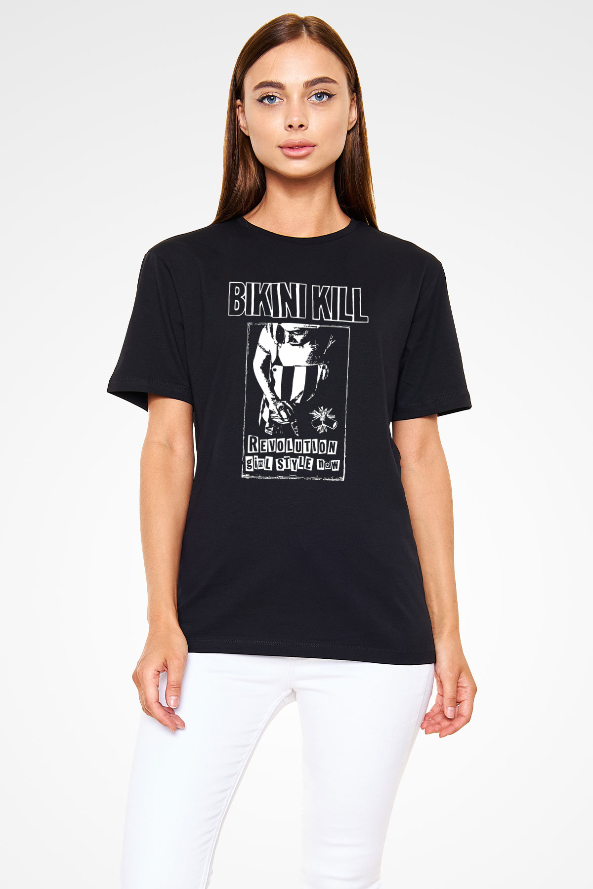Bikini Kill Baskılı Unisex Siyah Tişört - Tshirt