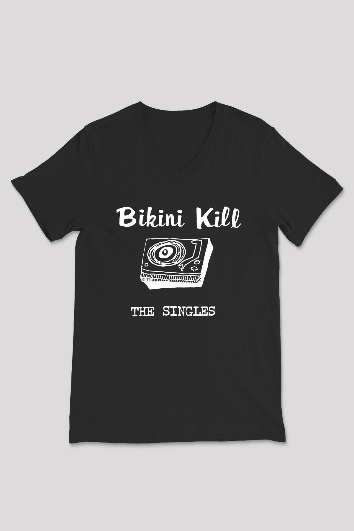 Bikini Kill Baskılı Unisex Siyah V Yaka Tişört - Tshirt