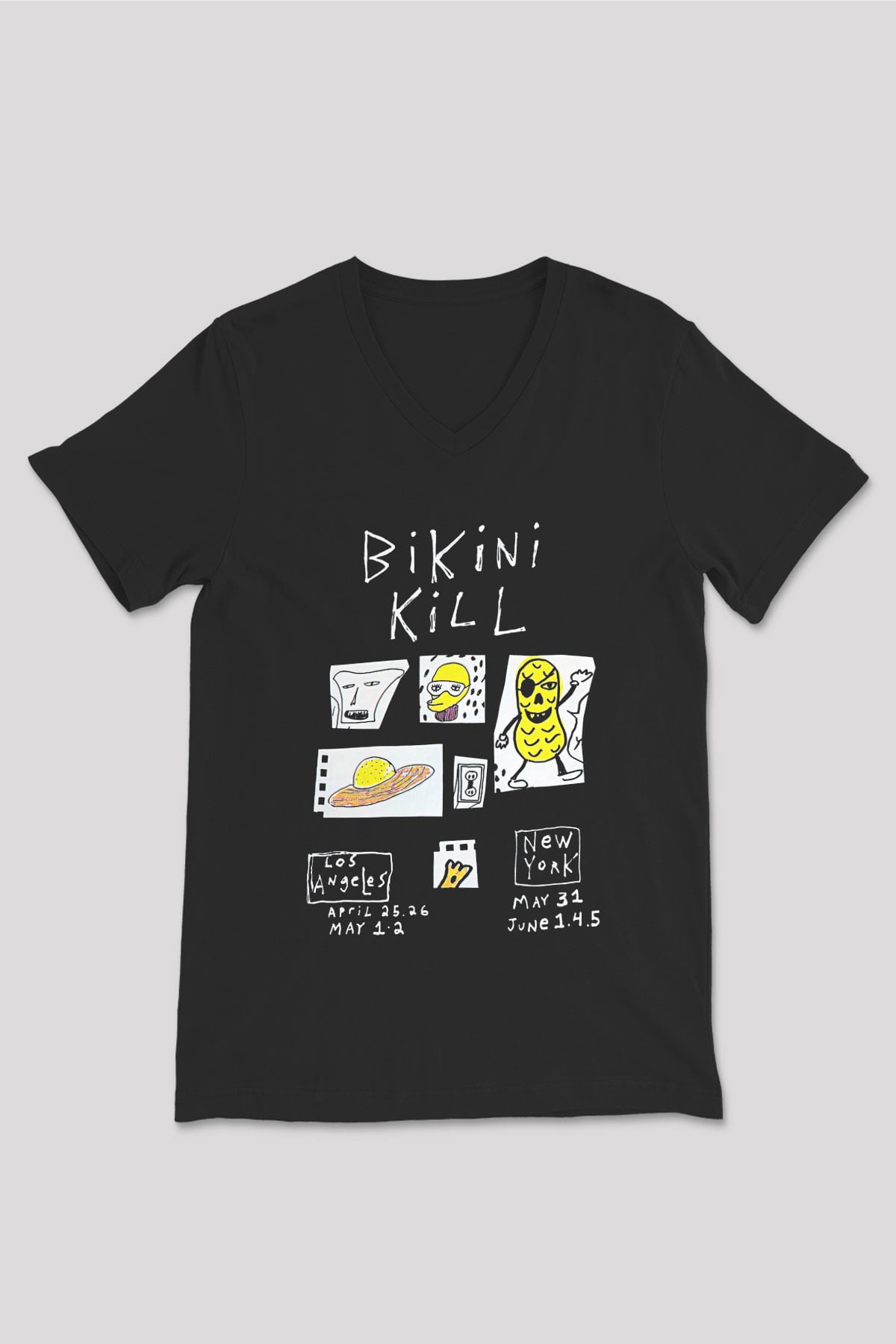 Bikini Kill Baskılı Unisex Siyah V Yaka Tişört - Tshirt