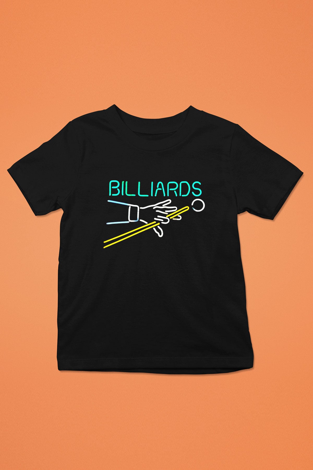 Bilardo Baskılı Siyah Unisex Çocuk Tişört