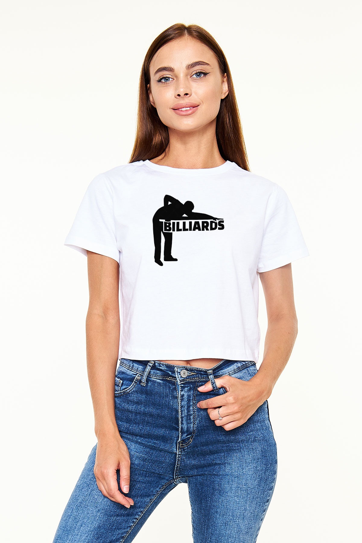 Bilardo Beyaz  Crop Top Tişört