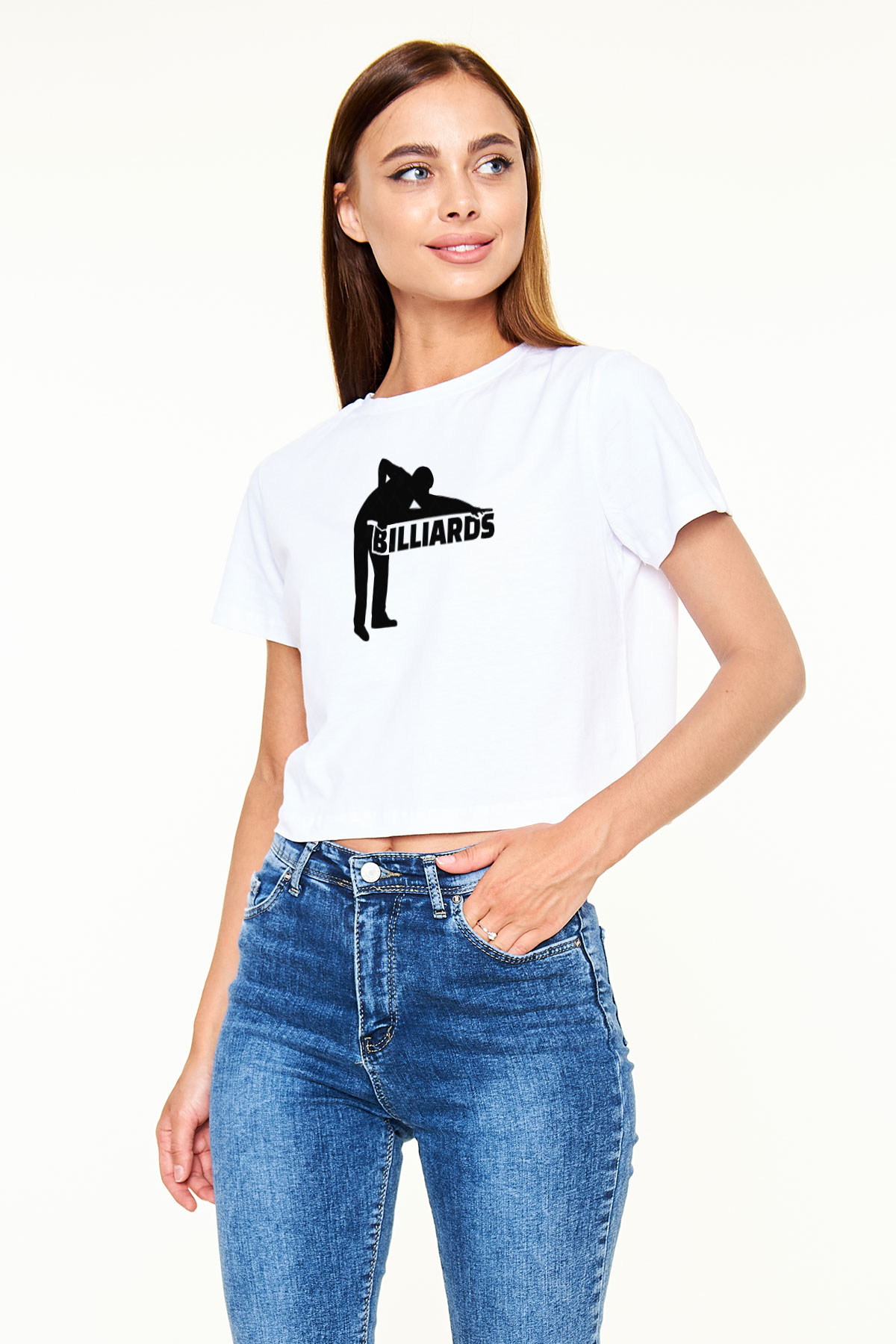Bilardo Beyaz  Crop Top Tişört