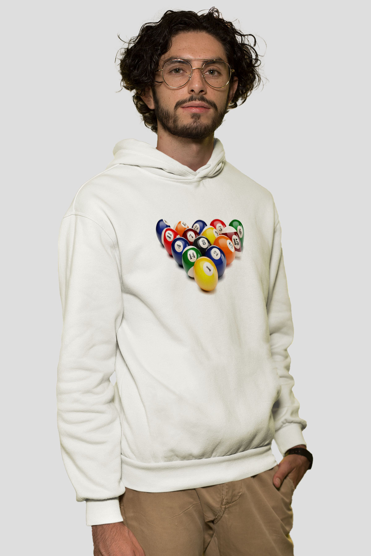 Bilardo Beyaz Unisex Hoodie
