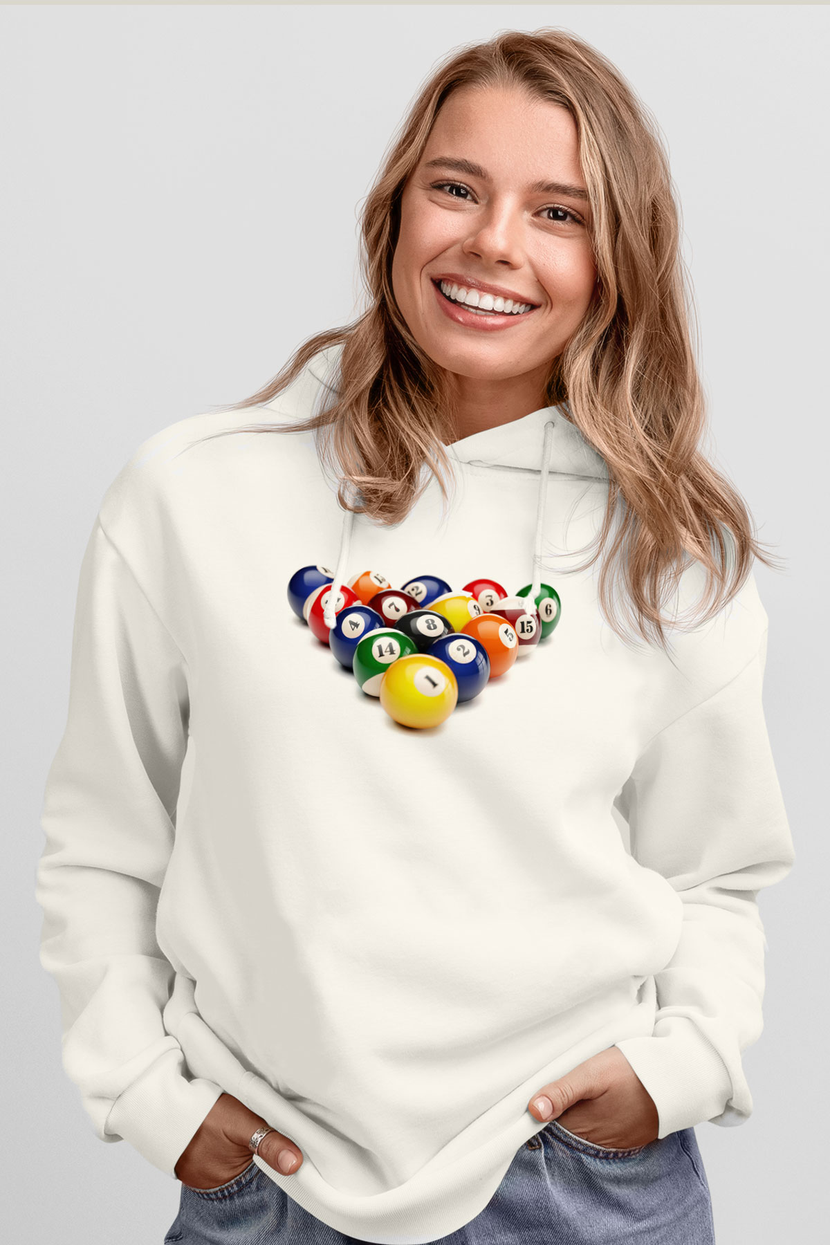 Bilardo Beyaz Unisex Hoodie