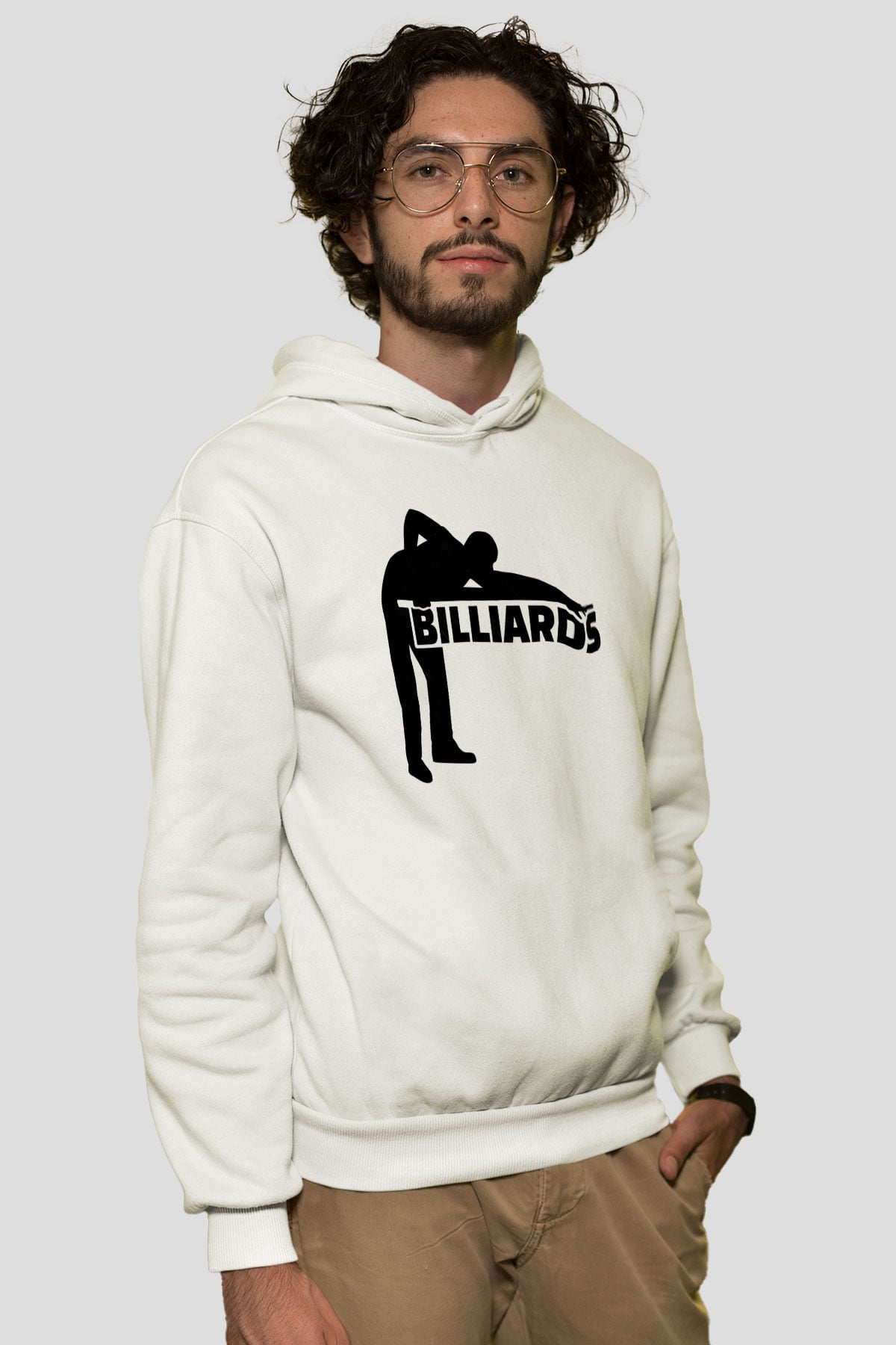 Bilardo Beyaz Unisex Kapüşonlu Sweatshirt