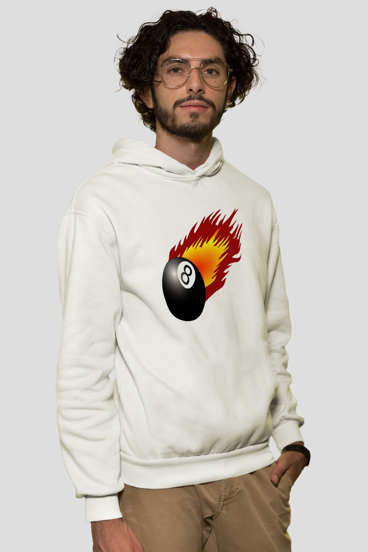 Bilardo Beyaz Unisex Kapüşonlu Sweatshirt