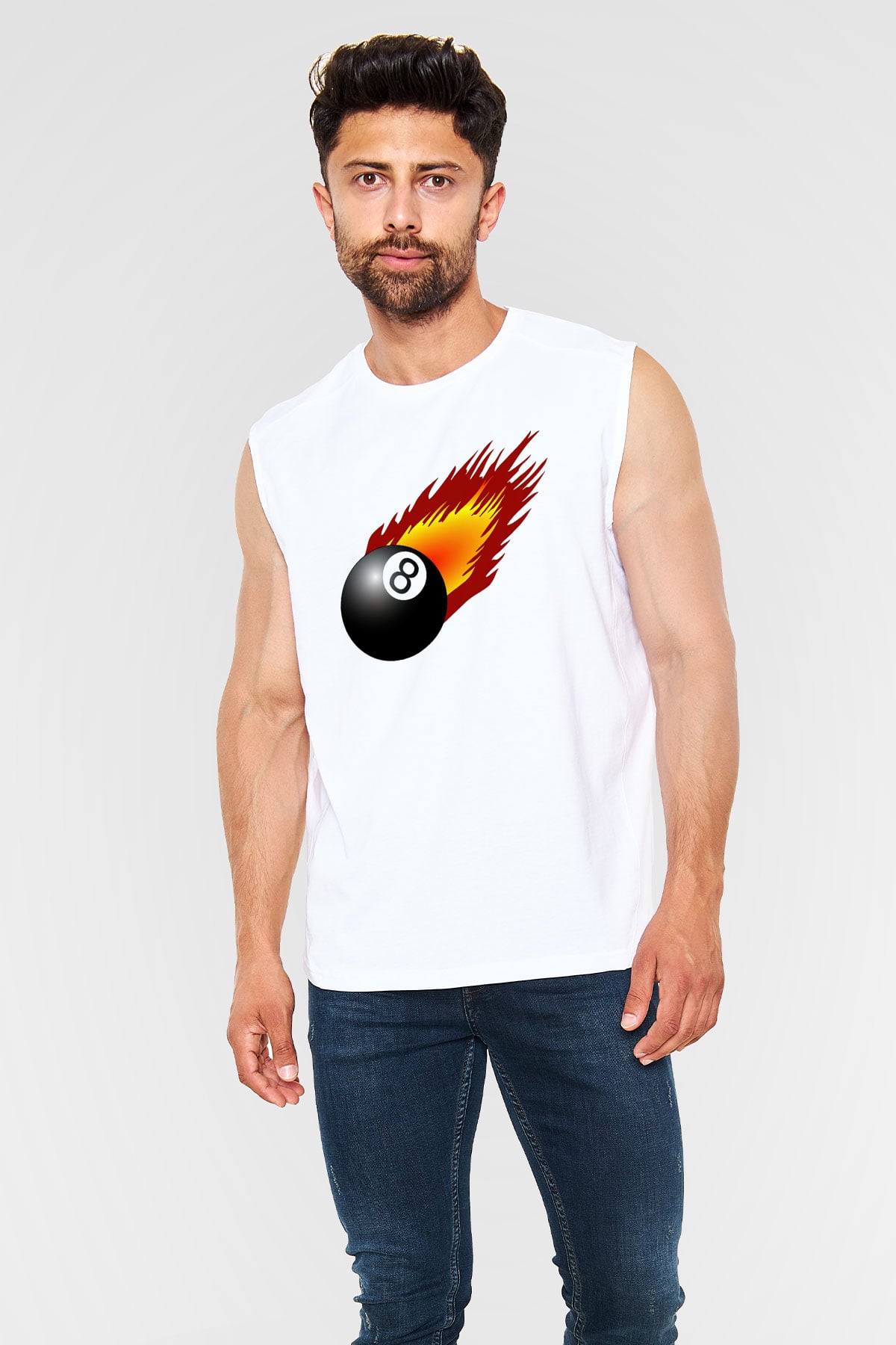 Bilardo Beyaz Unisex Kolsuz Tişört