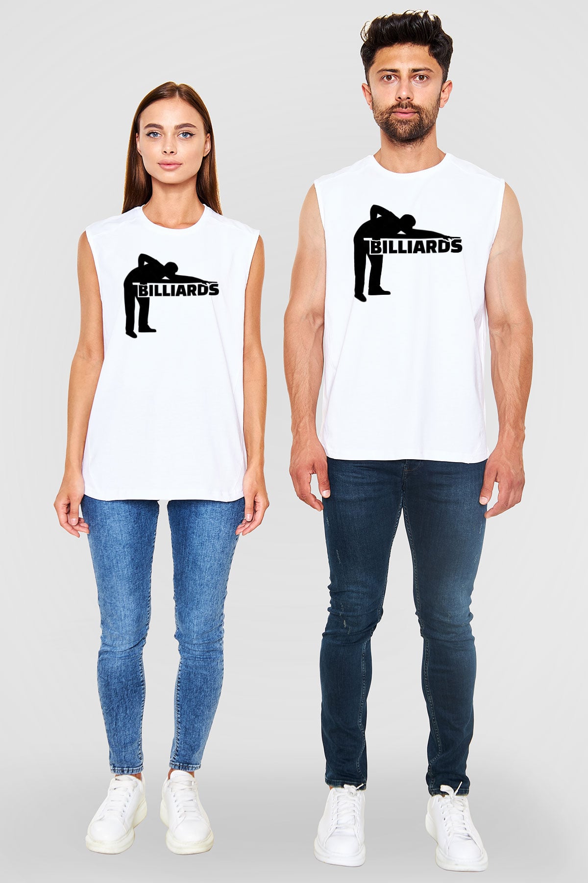 Bilardo Beyaz Unisex Kolsuz Tişört