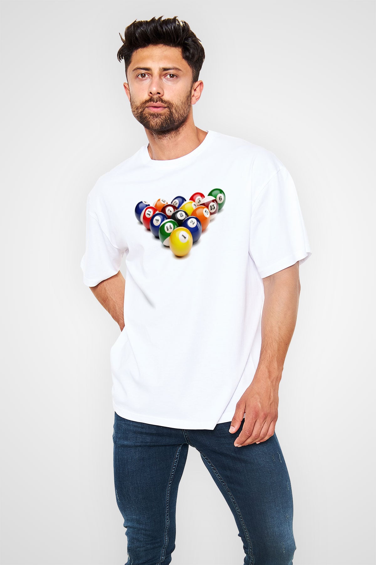 Bilardo Beyaz Unisex Oversize Tişört T-Shirt