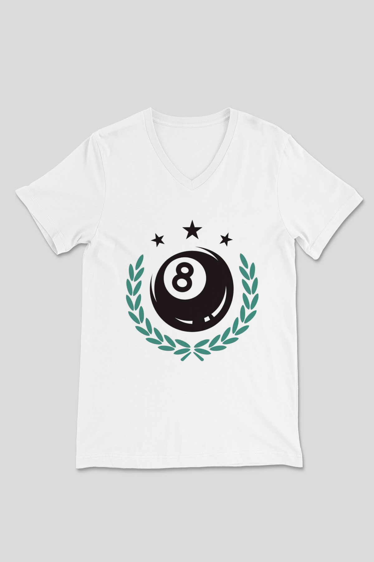 Bilardo Beyaz Unisex V Yaka Tişört