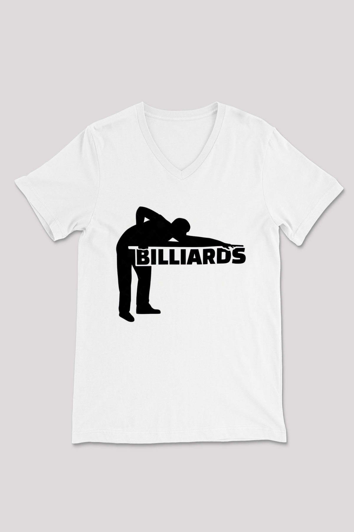 Bilardo Beyaz Unisex V Yaka Tişört