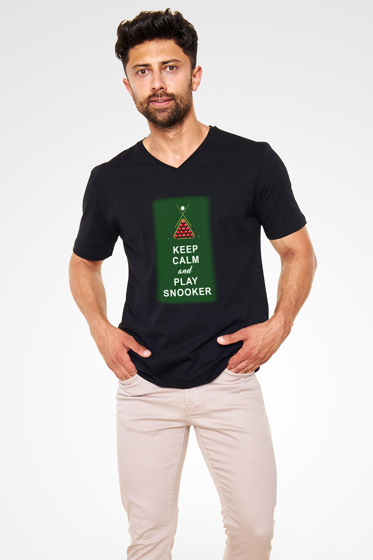 Bilardo Siyah Unisex V Yaka Tişört T-Shirt