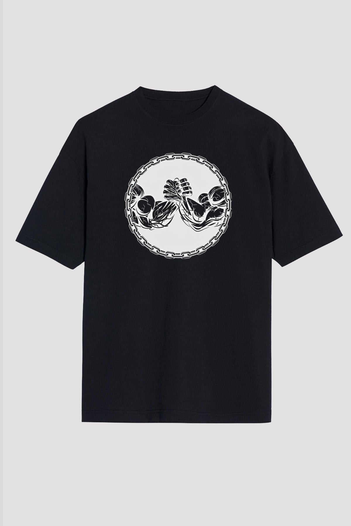 Bilek Güreşi - Arm Wrestling Baskılı Unisex Siyah Oversize Tişört