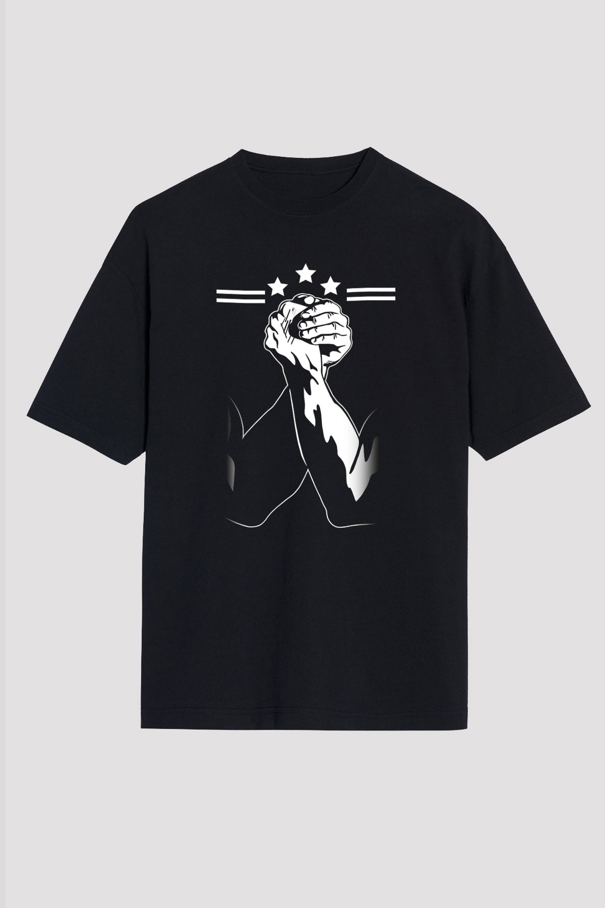 Bilek Güreşi - Arm Wrestling Baskılı Unisex Siyah Oversize Tişört