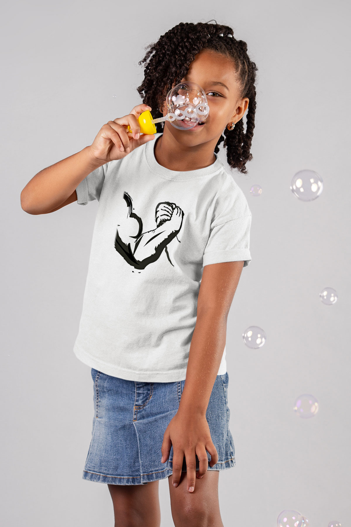 Bilek Güreşi Baskılı Unisex Beyaz Çocuk Tişört - Tshirt