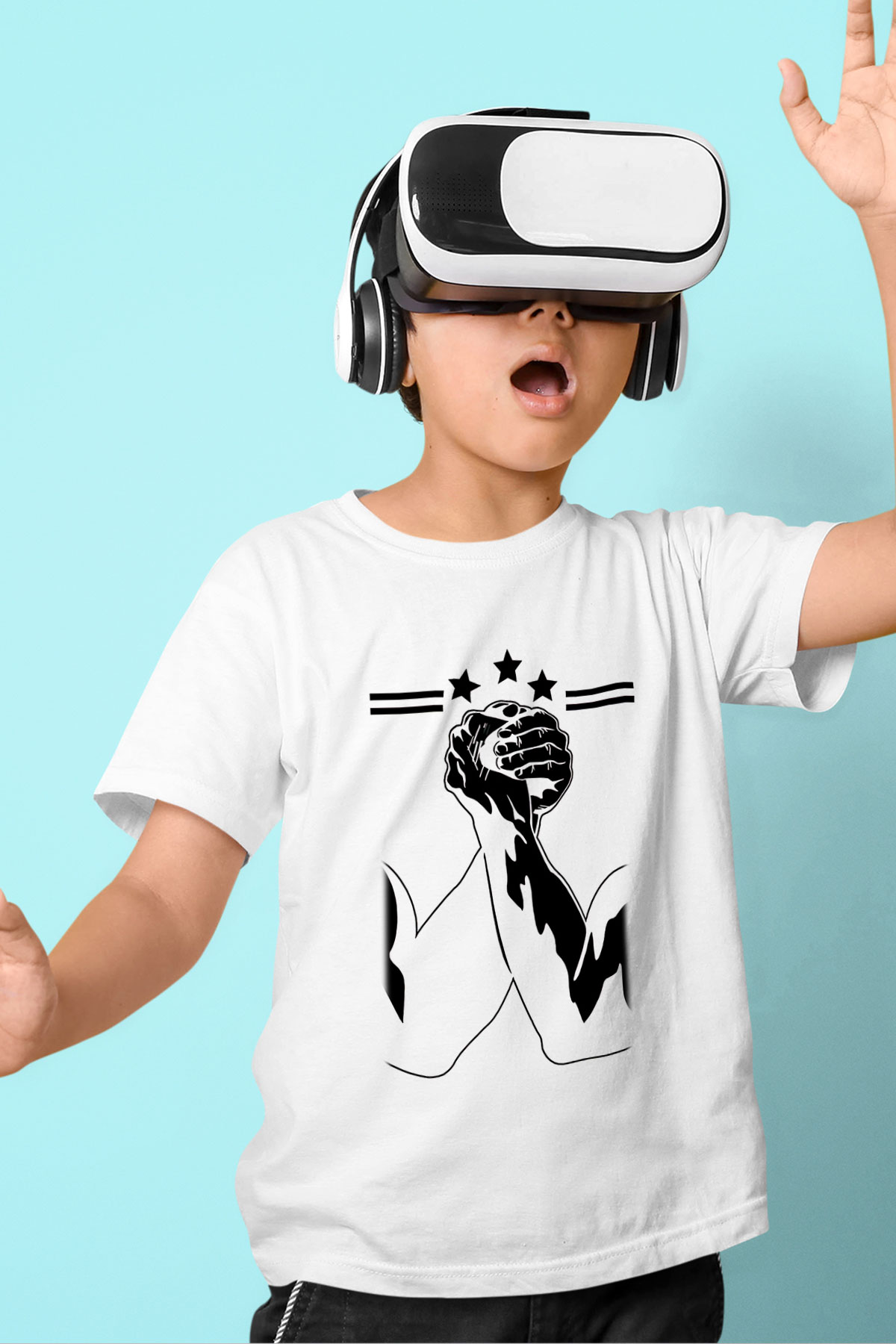 Bilek Güreşi Baskılı Unisex Beyaz Çocuk Tişört - Tshirt