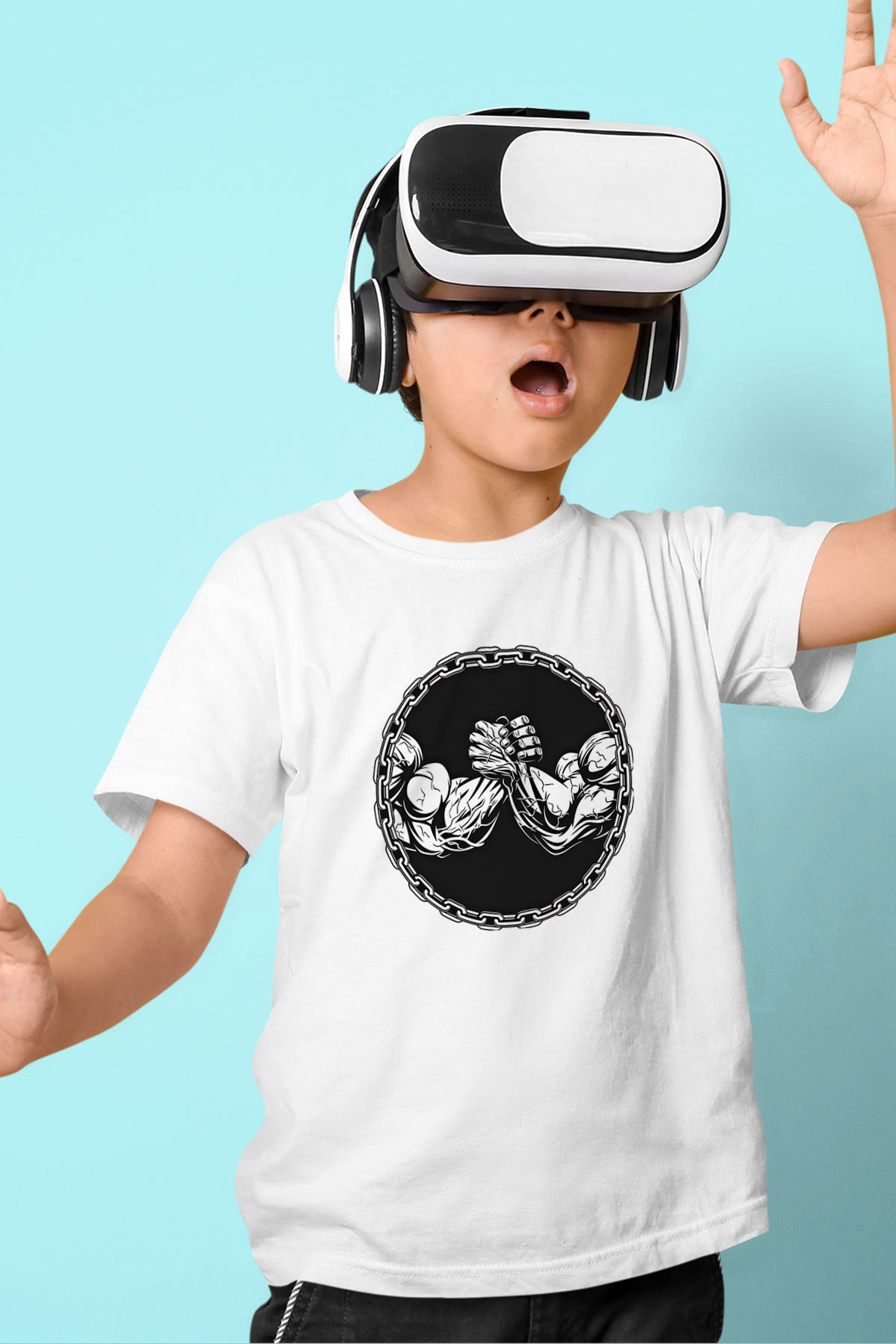 Bilek Güreşi Baskılı Unisex Beyaz Çocuk Tişört - Tshirt