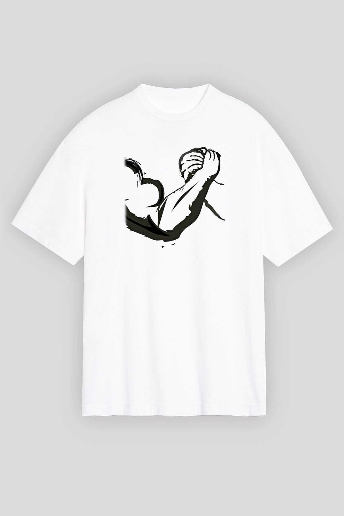 Bilek Güreşi Baskılı Unisex Beyaz Oversize Tişört - Tshirt