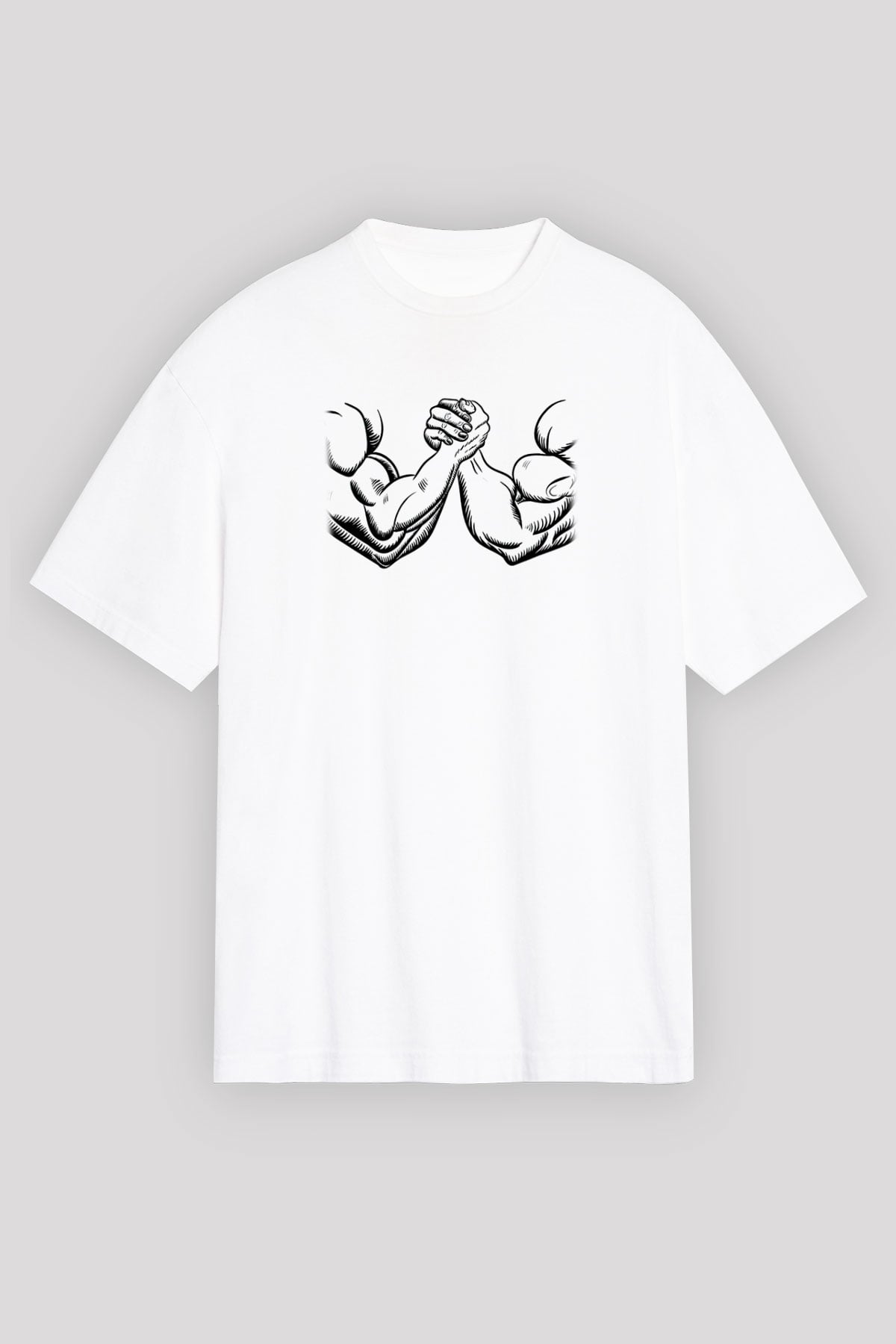 Bilek Güreşi Baskılı Unisex Beyaz Oversize Tişört - Tshirt