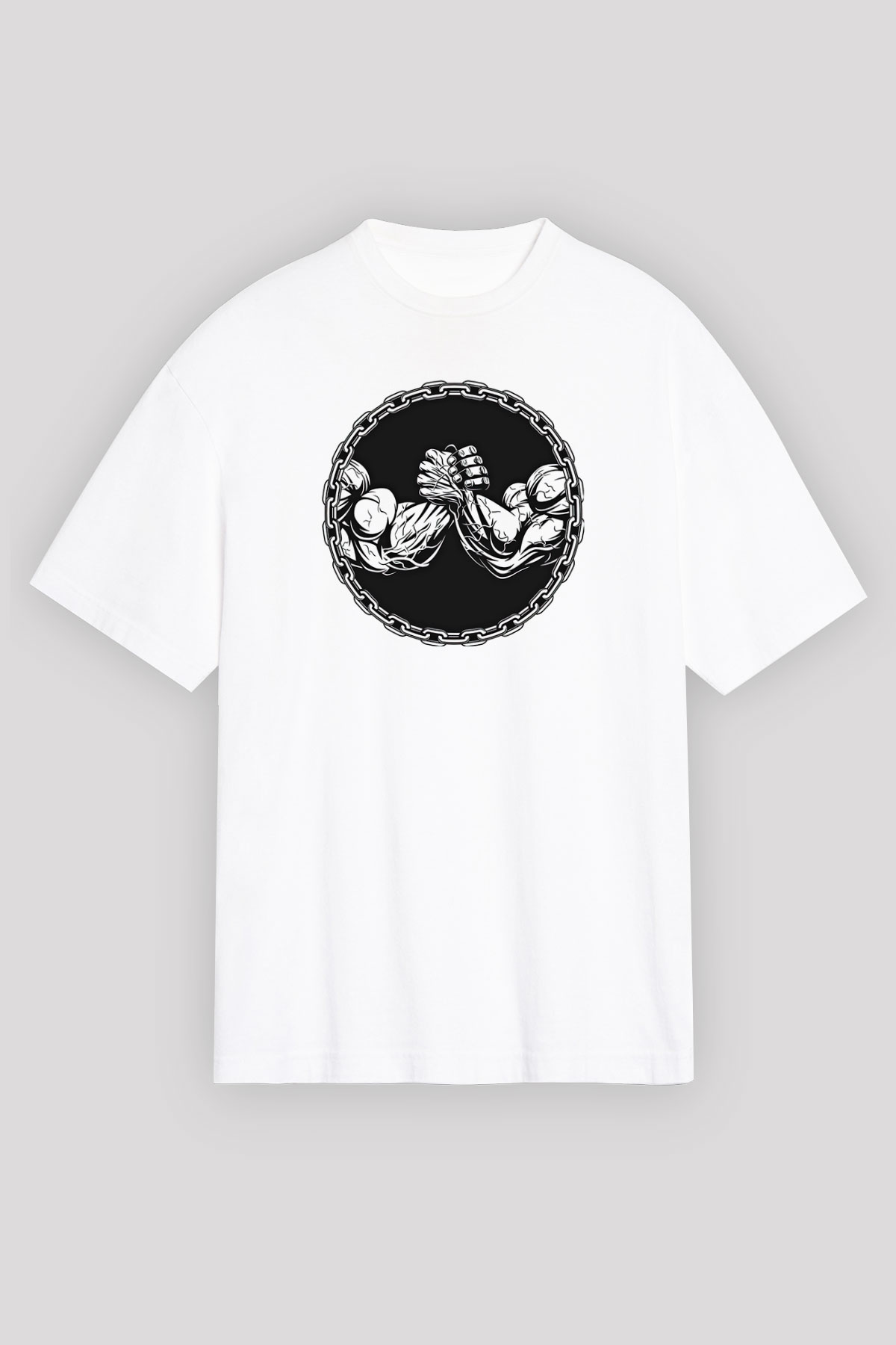 Bilek Güreşi Baskılı Unisex Beyaz Oversize Tişört - Tshirt