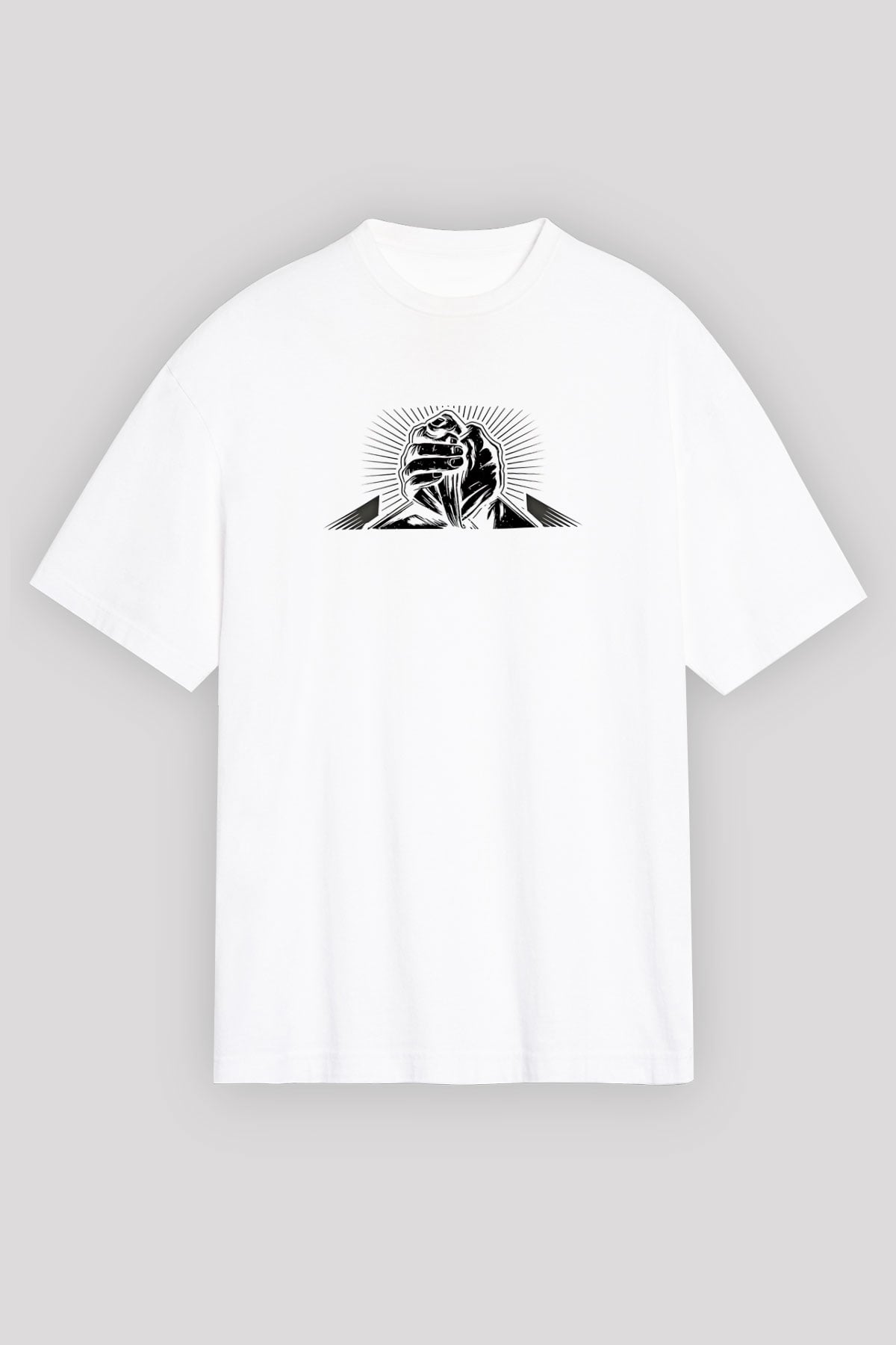 Bilek Güreşi Baskılı Unisex Beyaz Oversize Tişört - Tshirt