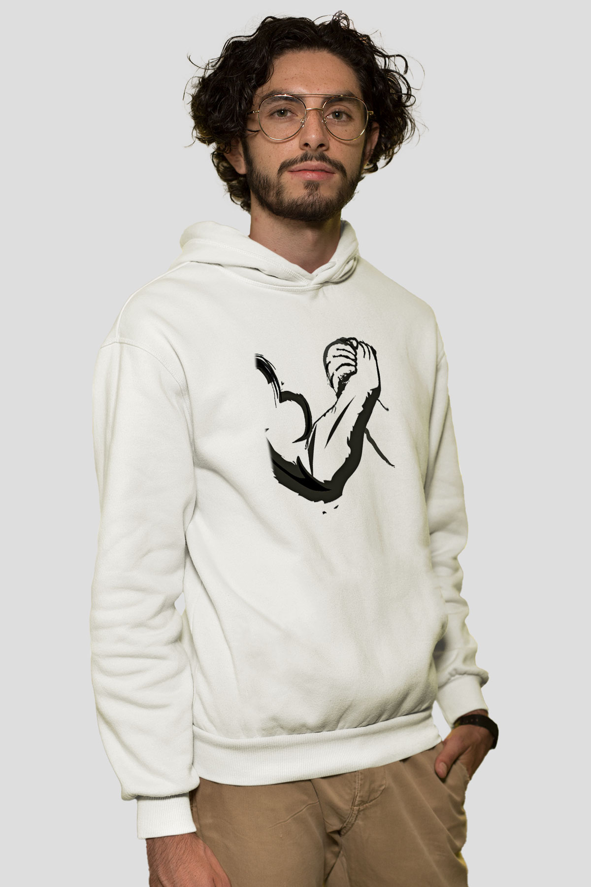 Bilek Güreşi Baskılı Unisex Ekru Hoodie