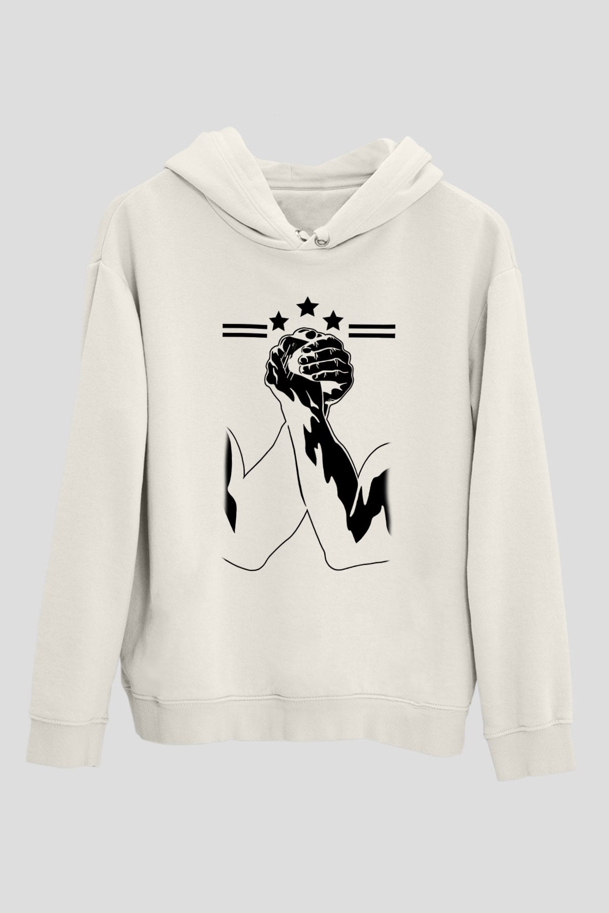 Bilek Güreşi Baskılı Unisex Ekru Hoodie
