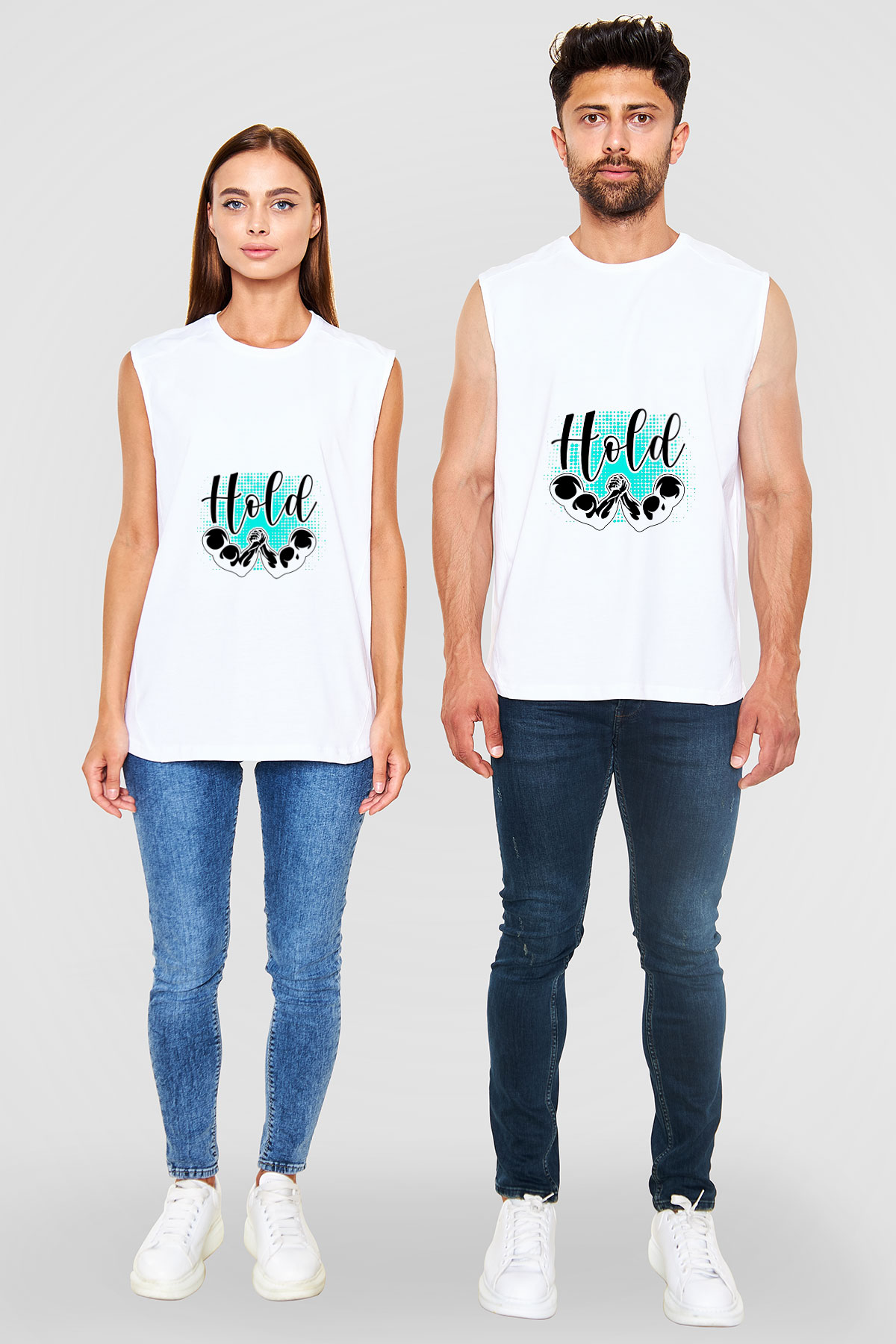 Bilek Güreşi Baskılı Unisex Kolsuz Beyaz Tişört