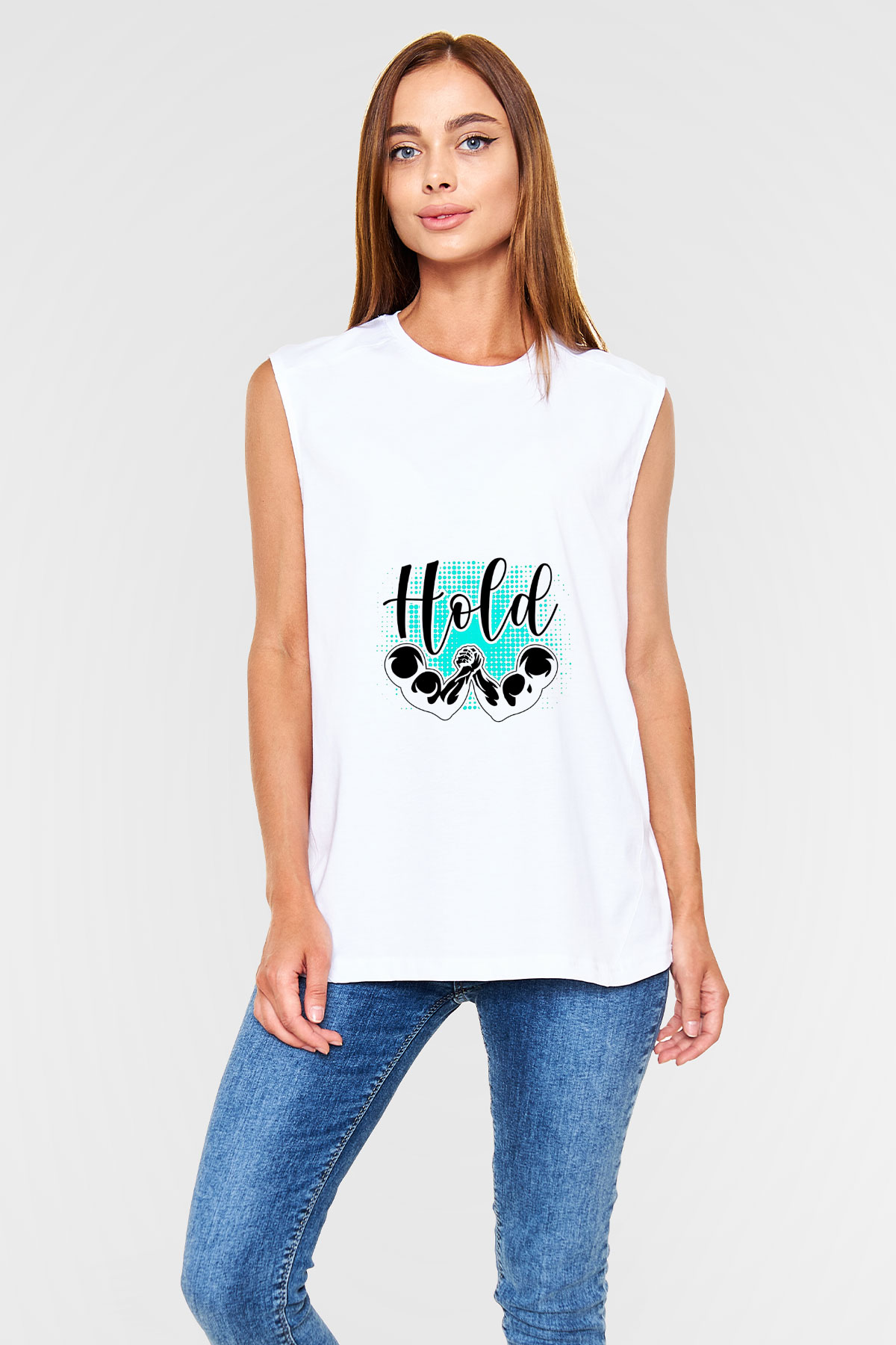 Bilek Güreşi Baskılı Unisex Kolsuz Beyaz Tişört