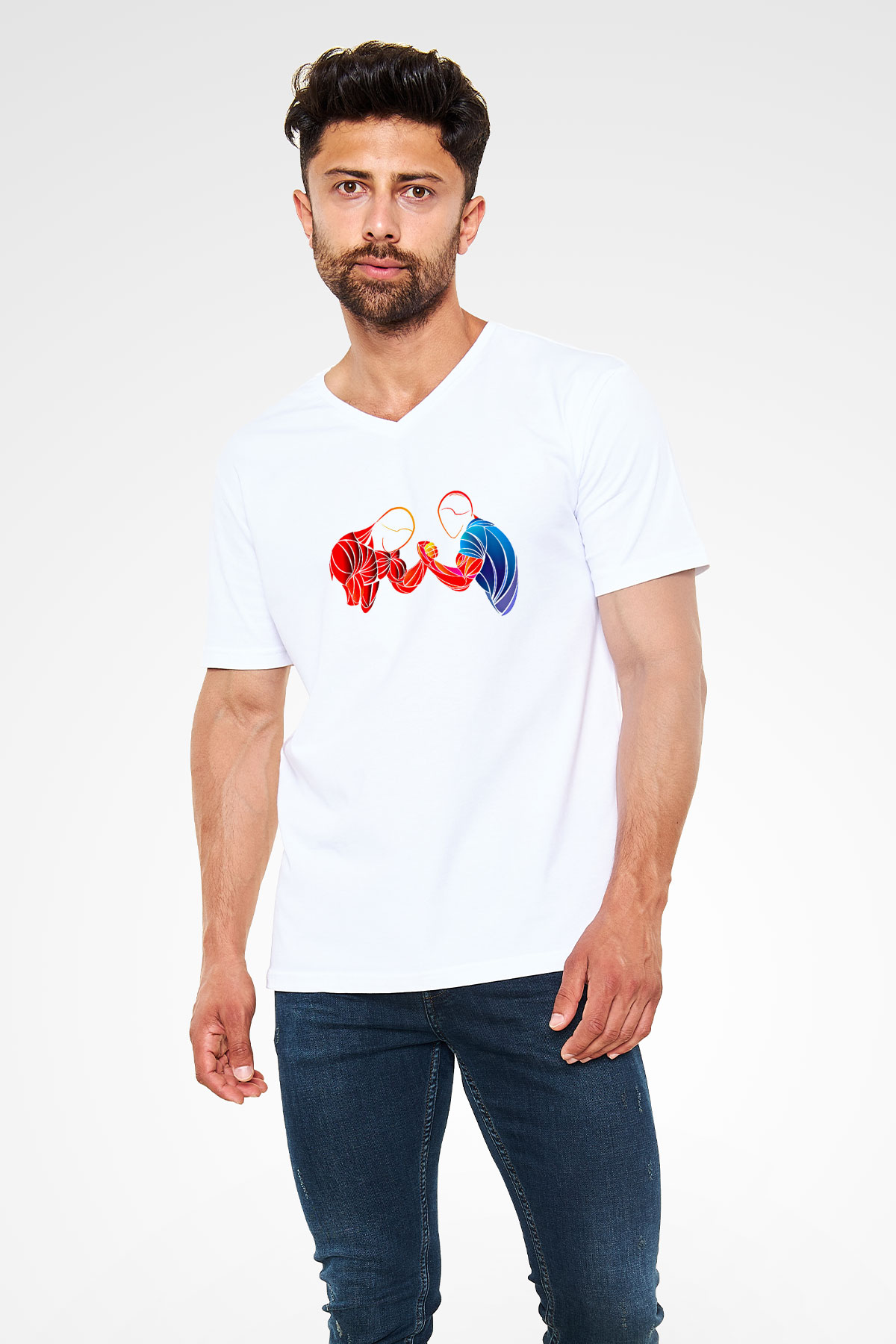 Bilek Güreşi Baskılı Unisex V Yaka Tişört - Tshirt