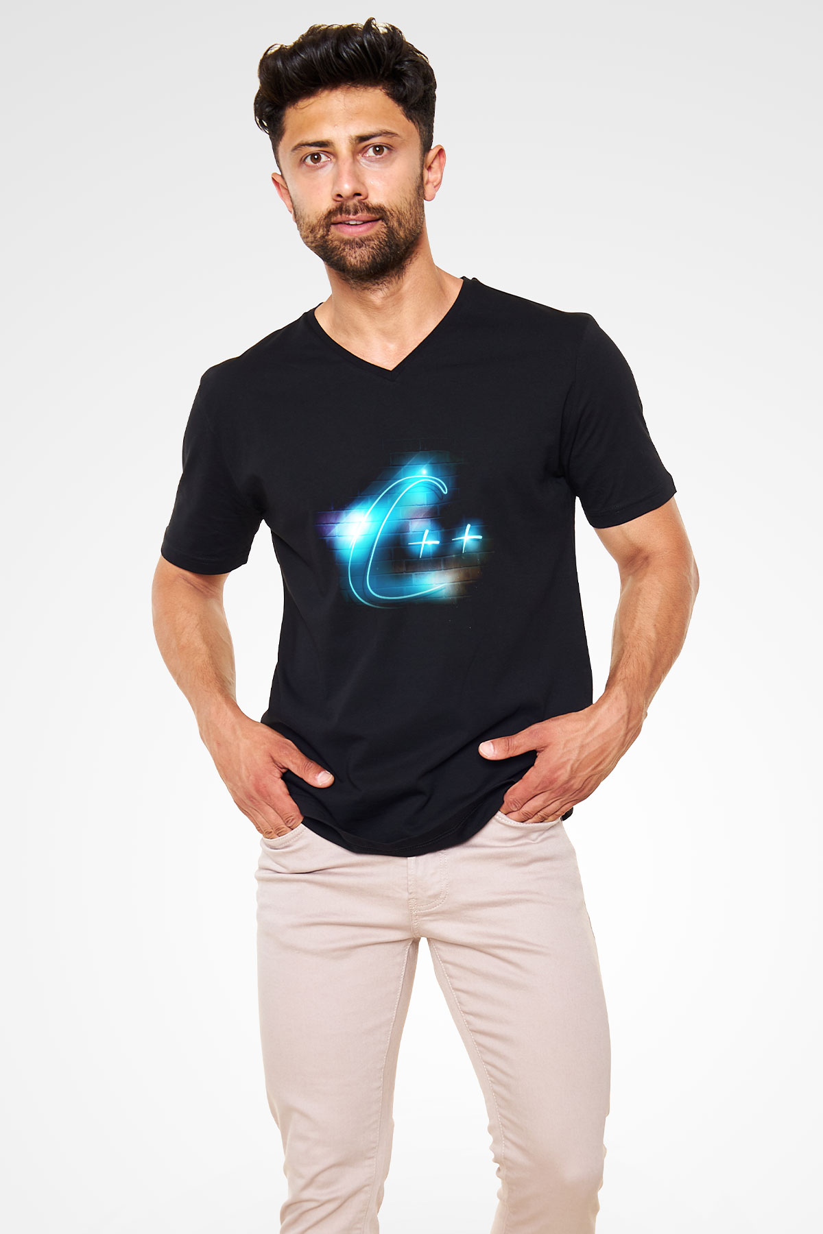 Bilgisayar programcısı Siyah Unisex V Yaka Tişört T-Shirt