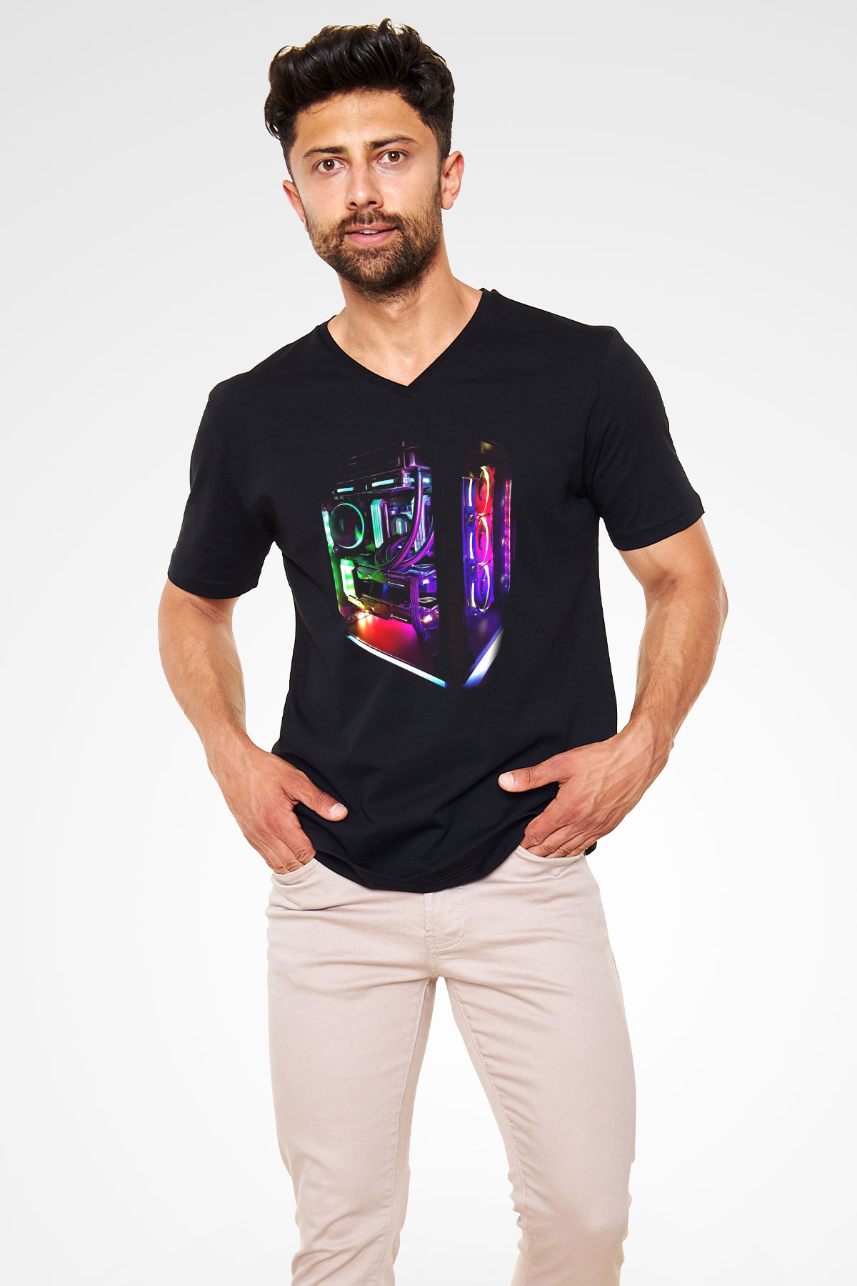 Bilgisayar programcısı Siyah Unisex V Yaka Tişört T-Shirt
