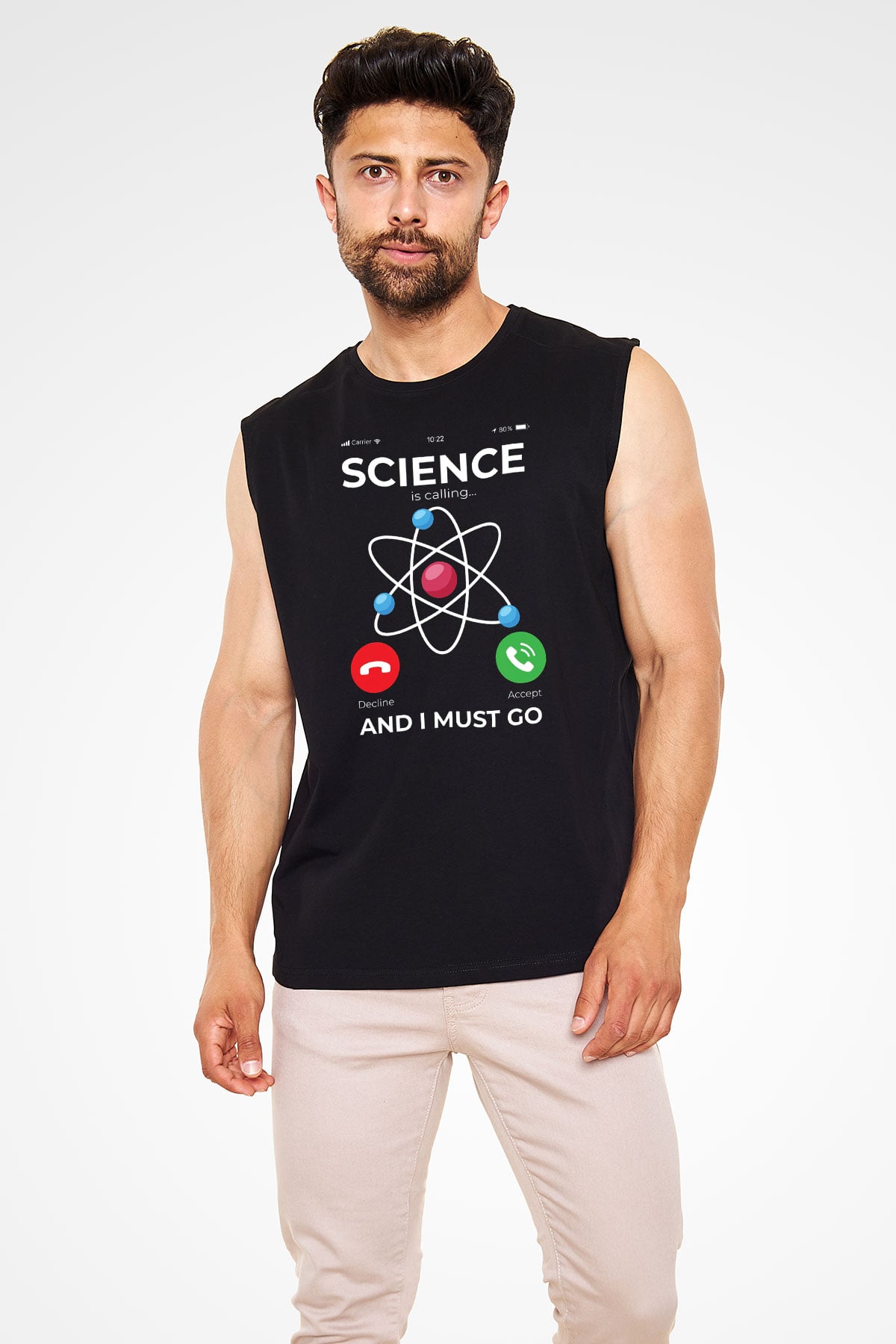 Bilim Arıyor Baskılı Unisex Kolsuz Siyah Tişört - Tshirt