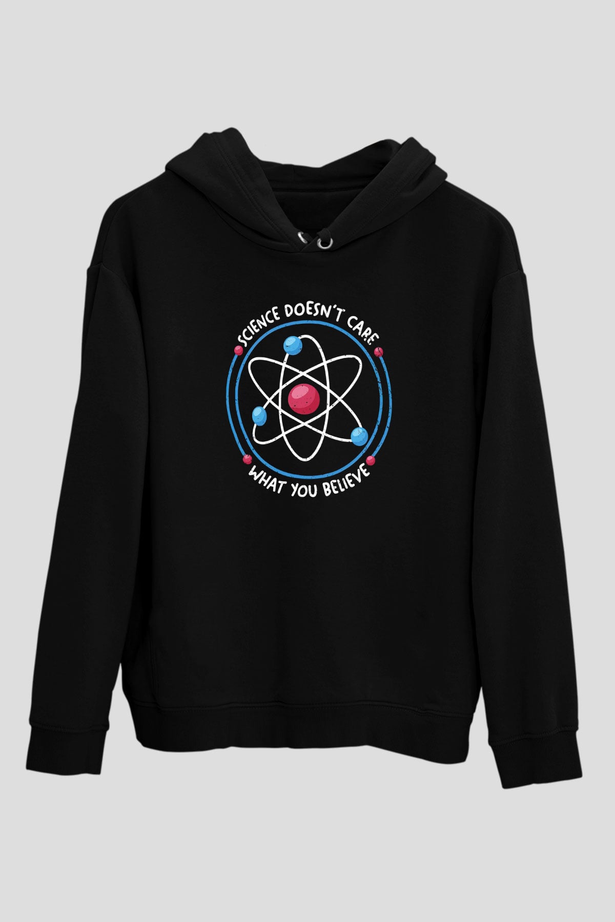 Bilim Atom Yazılı Baskılı Unisex Siyah Hoodie