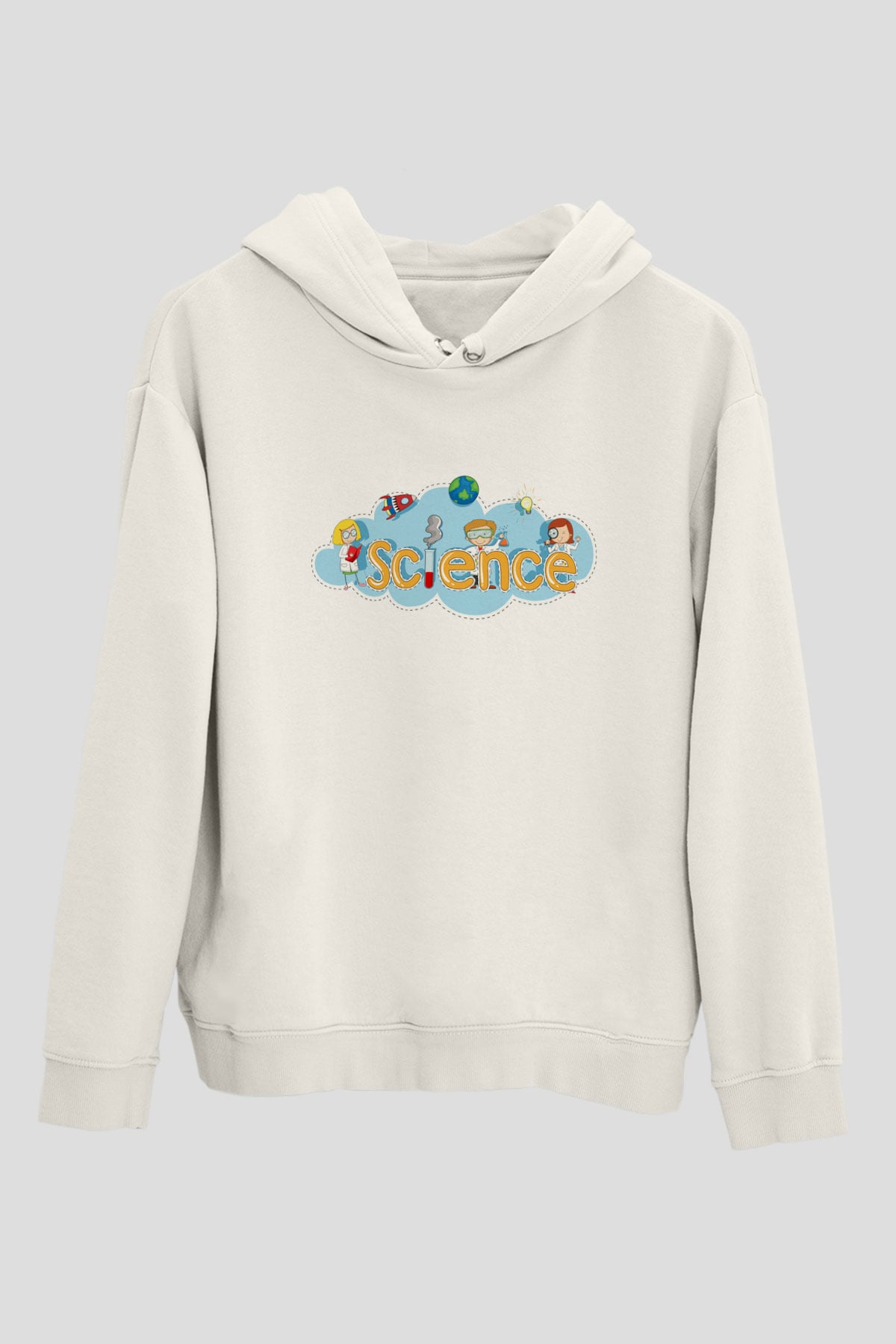 Bilim Baskılı Unisex Beyaz Hoodie